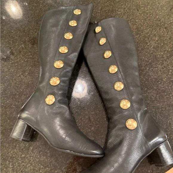 Chloe Black Boots with Gold Accents - Picture 2 of 8
